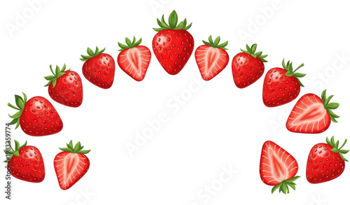 Vector Illustration of Fresh Strawberries in a Semi-Circular Shape for Healthy Food, Organic, and Seasonal Designs