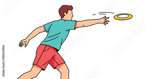 Young Man Throwing Flying Disc Illustration