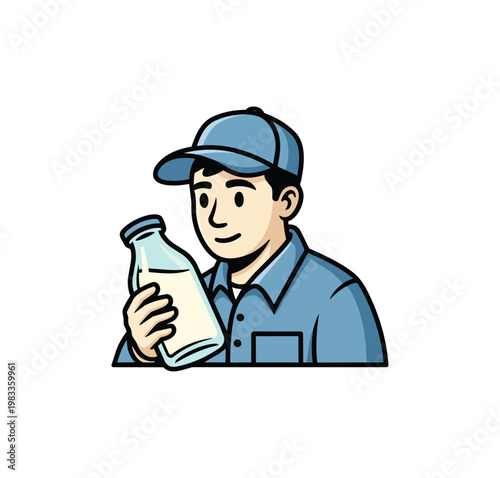 Milkman holding milk bottle illustration