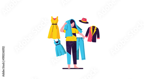 Person Choosing Clothing Outfits for Daily Wear Illustration