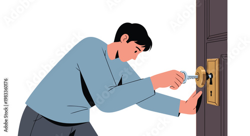 Man unlocking a door with a key