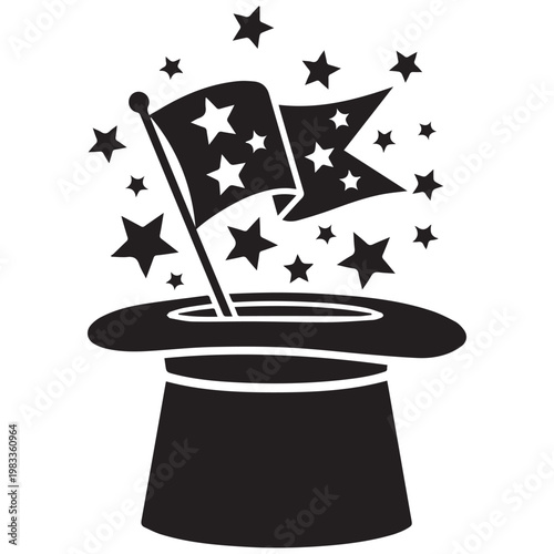 Magical hat, starry night, fantasy top hat, black silhouette
