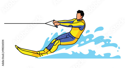Illustration of a man water skiing on a wave