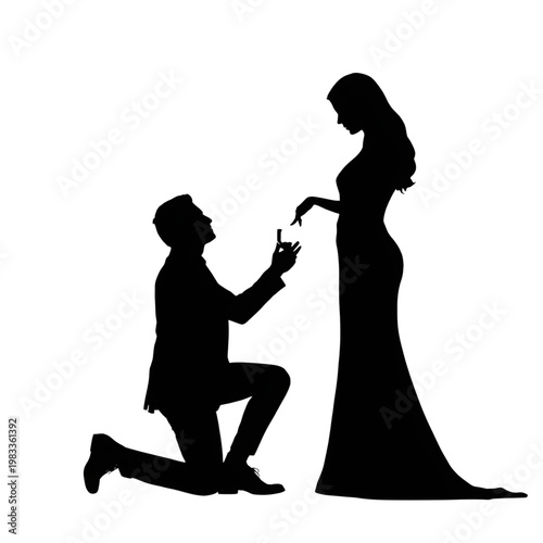  romantic black silhouette of a man proposing to a woman