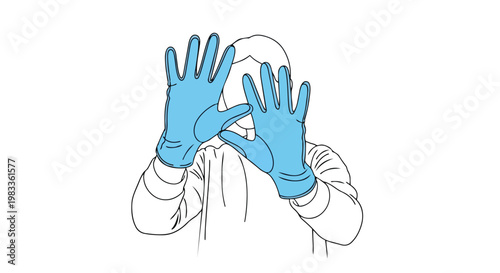 Illustration of a person wearing blue protective medical gloves