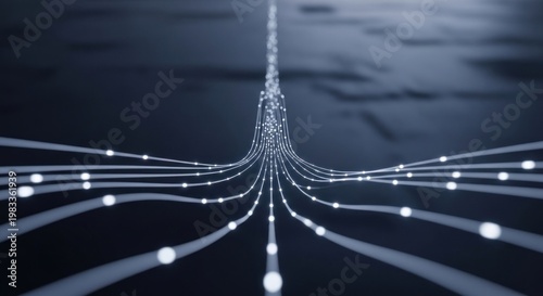 Abstract data stream converging into a central point technology concept.