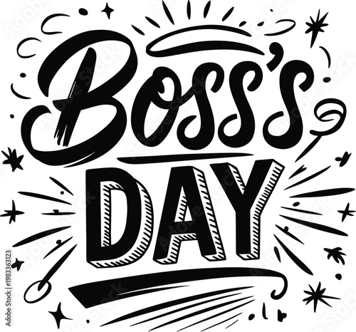 Hand drawn Boss's Day typography lettering vector illustration