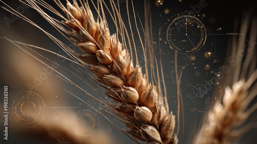 Wallpaper Mural Detailed Close-Up of Wheat Spike with Growth Measurement Elements in a HUD Design Torontodigital.ca