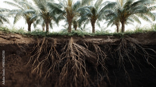 Wallpaper Mural Detailed Visualization of Palm Tree Roots with Underground Nutrient Flow and Soil Layers Torontodigital.ca