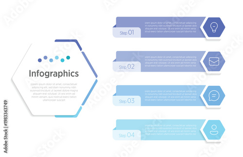 Modern infographic template featuring four connected hexagon shapes arranged in a clean, design.