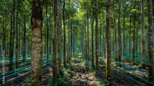 Wallpaper Mural Digital Overlay for Tree Monitoring and Flow Management in a Vibrant Forest Environment Torontodigital.ca