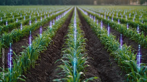Wallpaper Mural Augmented Reality Enhancements in Wheat Farm Rows Demonstrating Nutrient Indicators and Crop Health Monitoring Torontodigital.ca
