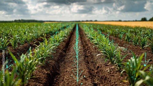 Wallpaper Mural Augmented Reality Farm Fields with Rows of Wheat and Nutrient Indicators for Sustainable Agriculture Practices Torontodigital.ca