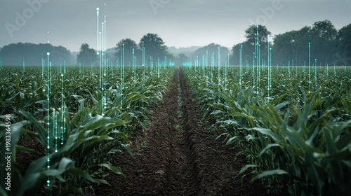 Wallpaper Mural Digital Augmented Reality Over Wheat Farm Rows with Nutrient Indicators and Technology Visualizations Torontodigital.ca