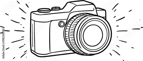 Black and White Camera Illustration with Radiating Lines for Photography and Art Projects