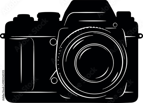 Black Camera Silhouette on White Background for Photography and Equipment Marketing
