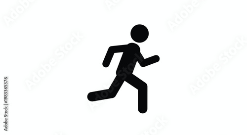 A minimalist black silhouette of a stick figure in mid-stride, conveying motion and activity on a stark white background