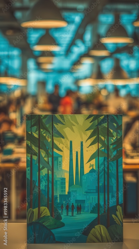 Obraz premium Promoting environmental responsibility through corporate ecooverview poster in modern creative workplace setting
