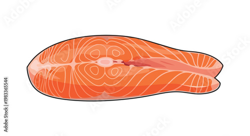 Vibrant illustration of a fresh salmon steak with distinct marbling, ideal for culinary themes and healthy eating promotions