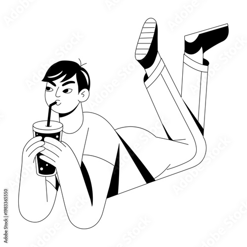 A glyph style illustration showing a person drinking juice 