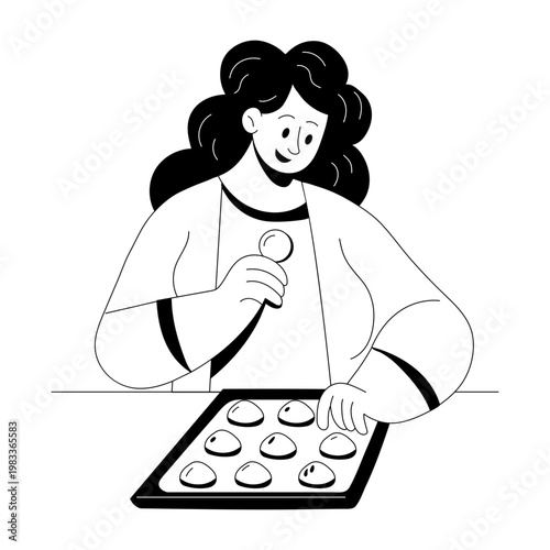 A glyph style illustration showing a person baking 
