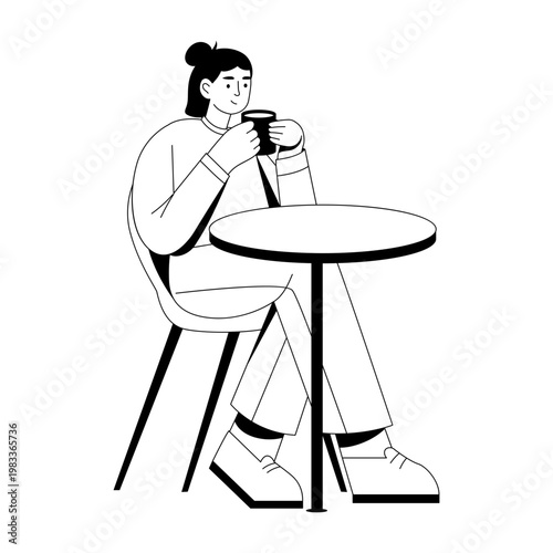 A glyph style illustration showing a person drinking coffee 