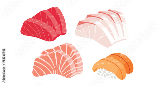 Diverse Array of Vibrant Slices and Nigiri Showcasing Fresh Seafood Delicacies