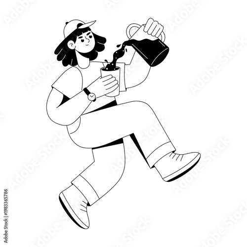A glyph style illustration showing a person pouring juice 
