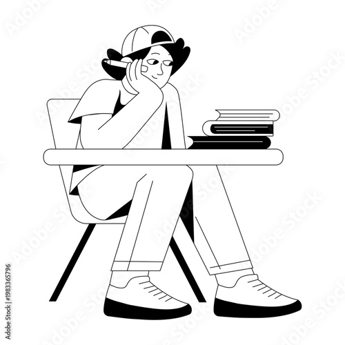 A glyph style illustration showing a person studying 
