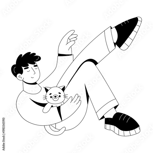 A glyph style illustration showing playing pet 
