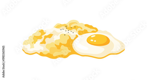 A simple illustration of scrambled eggs and a fried egg, a staple breakfast item with a classic presentation
