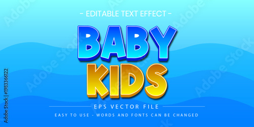 Baby Kids Blue and Yellow Text Effect Vector