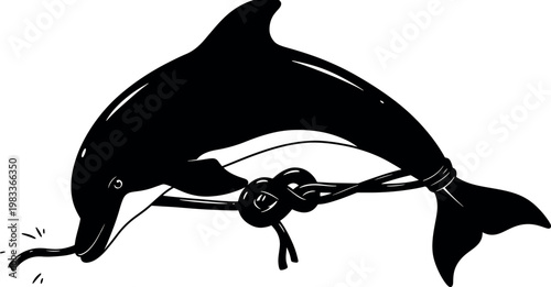 Dolphin Wearing Glasses Illustration in Black and White Minimalist Style