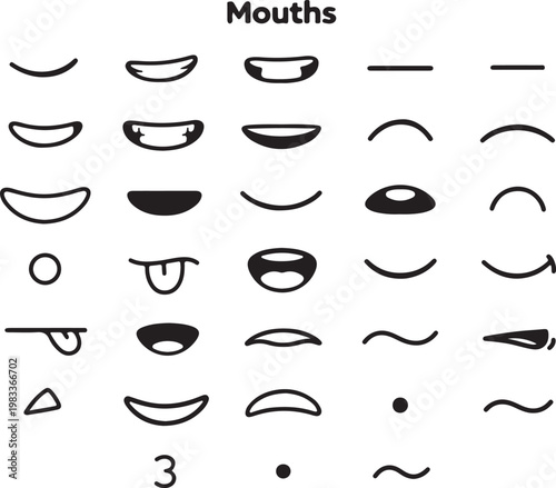Cartoon Mouth Expressions Set – Emoji Style Mouth Icon Collection