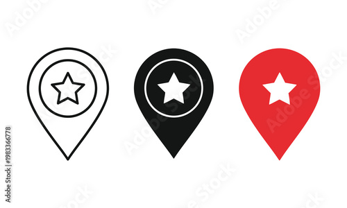Location Pin Star Icon Set Map Marker Favorite Symbol