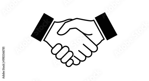 Black and white illustration of a handshake symbolizing agreement and collaboration