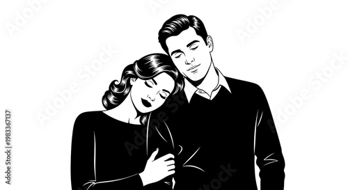 Couple embracing with eyes closed vector illustration for romance concepts