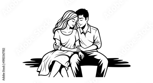 Couple in embrace simple black and white illustration of affection and togetherness