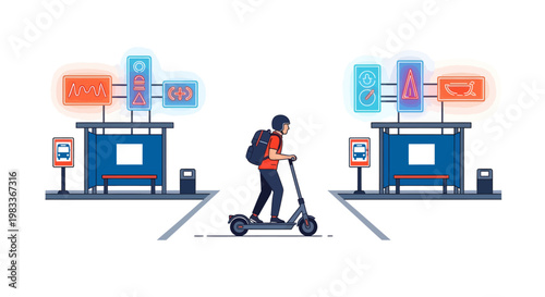 Person riding electric scooter near charging stations