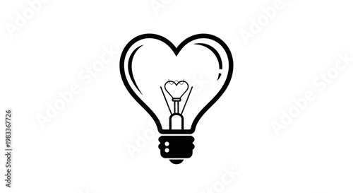 Heart shaped light bulb illustration symbolizing idea and innovation concept