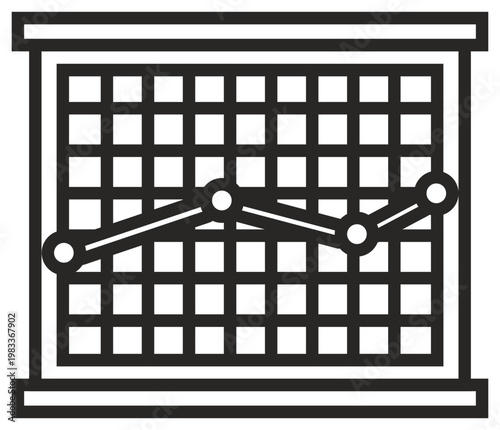 Obraz na płótnie Black vector icon of a business presentation board featuring a line graph on a grid, symbolizing data analysis, financial growth, market trends, and statistical reporting for professional use