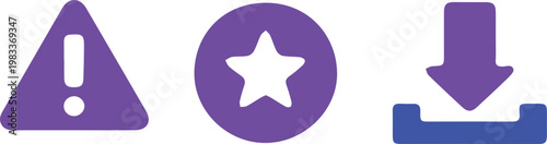 Minimalist Purple Icon Set Featuring Warning Alert, Favorite Star, and Download Arrow Symbols