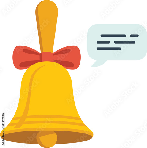 Golden school bell with red bow and speech bubble vector illustration for back to school and education announcement concept.