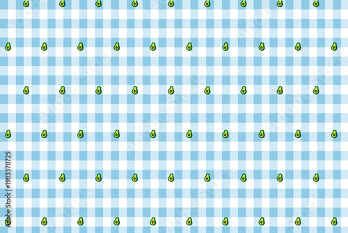 cute soft blue gingham avocado seamless pattern background design