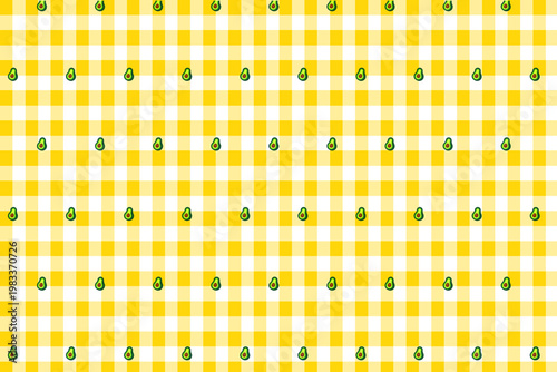 cute soft yellow gingham avocado seamless pattern background design