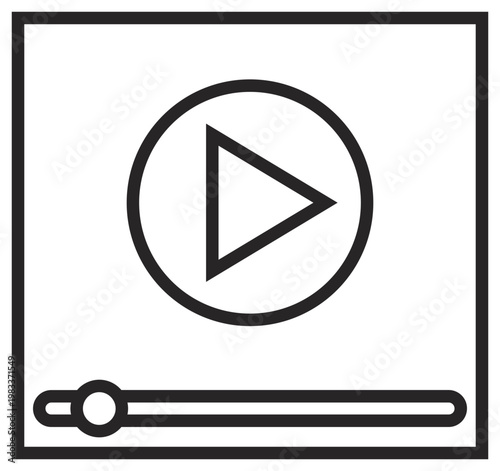 Foto Minimalist black vector icon of a video player interface featuring a central play button and a progress bar at the bottom