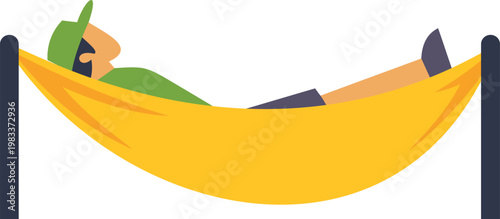 Man resting in a yellow hammock during an outdoor leisure activity