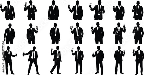 Silhouettes of Men in Suits Holding Drinks at a Party or Event illustration