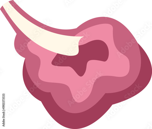 Raw pork chop with a bone, presenting a flat style vector graphic