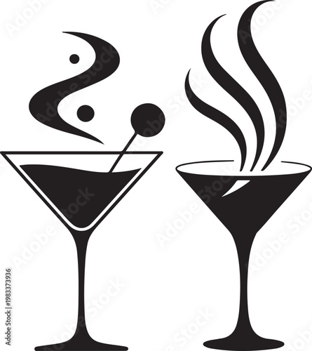 Steaming martini glass with garnish and smoke